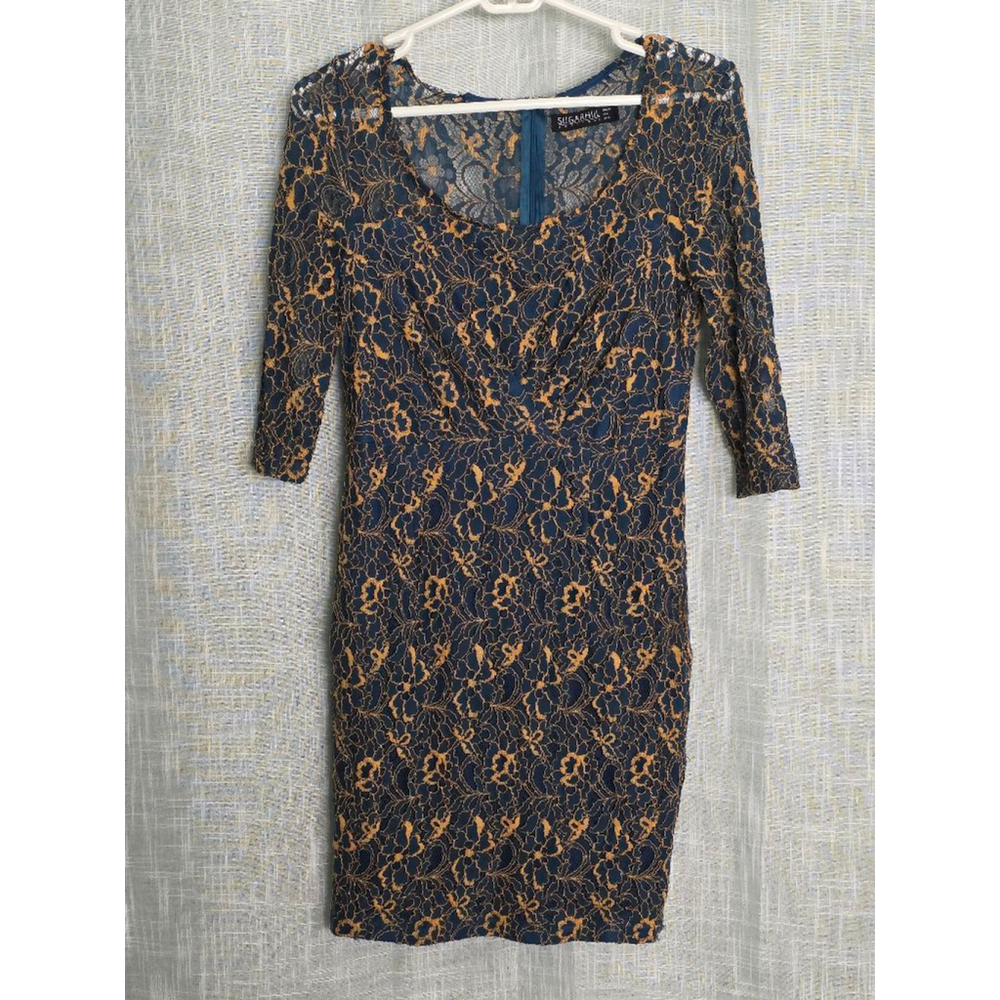 Women's Sugarhill Boutique Dress Size 8 Blue Gold Lace‎